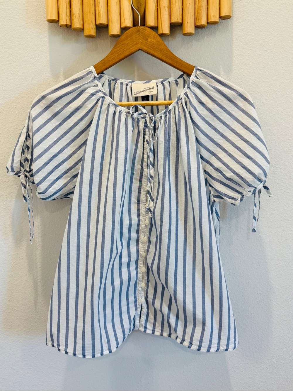 Universal Thread Blue and White Striped Tie-Sleeve Peasant Top